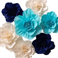 Mix color tissue  Paper Flower Decorations, Crepe Paper Flowers, Giant Paper Flowers (Navy Blue, Light Blue, White, Set of 7)