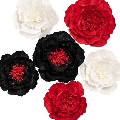 black and red theme crepe Paper Flowers 3D Handcrafted DIY Leaves Wedding Party Decor Craft Wall Backdrop