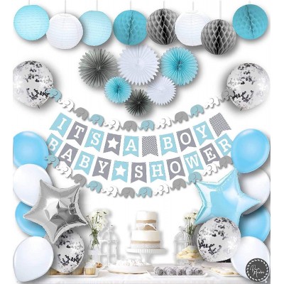 Premium Baby Shower paper  Decorations for Boy Kit | It's A BOY | Garland Bunting Banner, Paper Lanterns, Honeycomb Balls