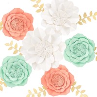 3D Paper Flower Decorations, Giant Paper Flowers, Large Handcrafted Paper Flowers (Mint, Coral, White Set of 6) for Wedding