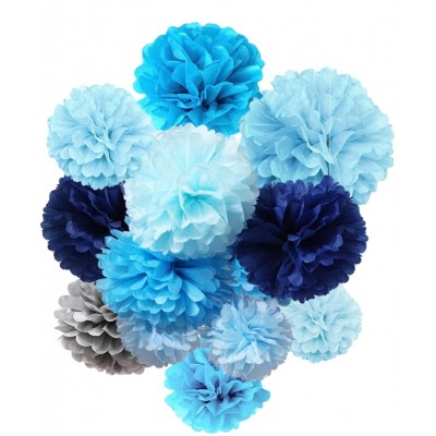 blue color Tissue Paper Flowers Pom Poms kits for theme party decoration ideal