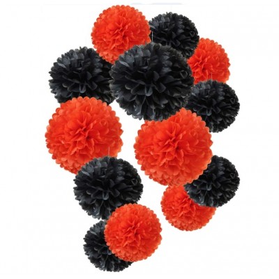 black andorange  halloween  color Tissue Paper Flowers Pom Poms kits for theme party decoration ideal