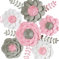 Giant Paper Flowers, Large Handcrafted Paper Flowers ( Pink, White, Gray, Set of 6 ) for Wedding Backdrop, Bridal Shower