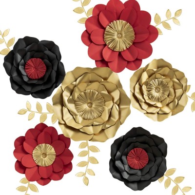 black red golden theme Customized design handmade  large-scale wedding paper flower wedding flower