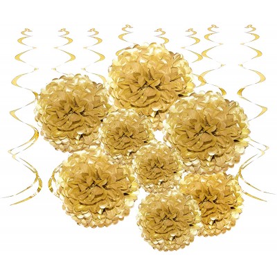 foil Gold color theme paper pompom kits for  Birthday Party  wedding Decorations -