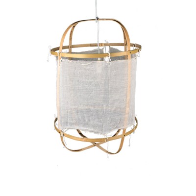 Bamboo frame white linen structure  hanging fabric lamp shades