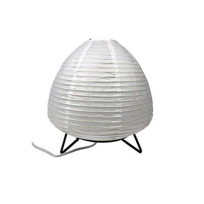 White egg handmade metal base supporting paper fold shade table lamp