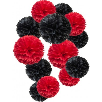 black and red casino  color Tissue Paper Flowers Pom Poms kits for theme party decoration ideal